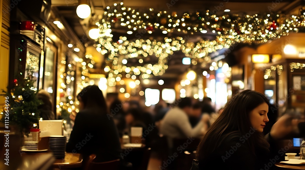 Woman Sitting Alone In A Festive Restaurant Woman Sitting Alone In A Festive Restaurant