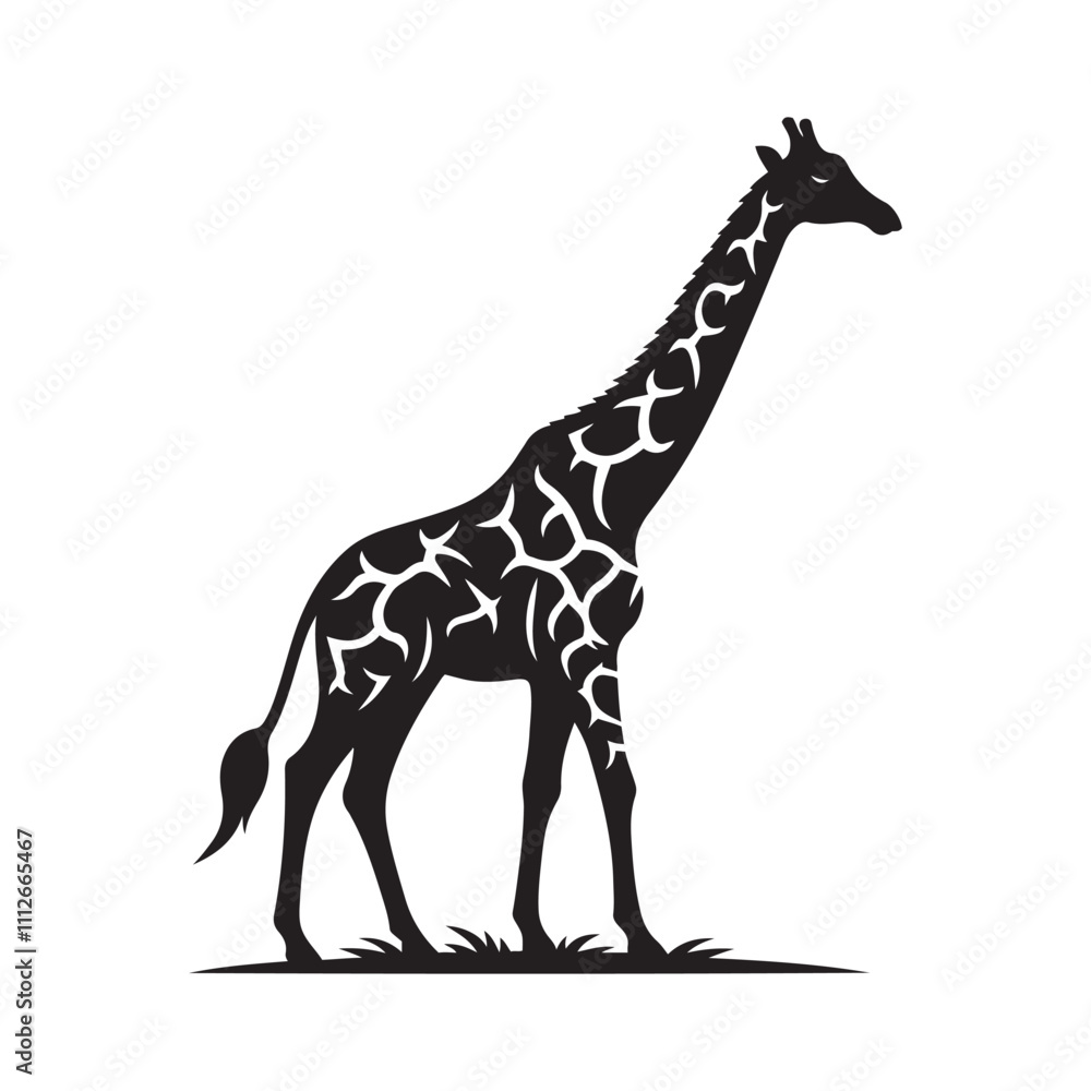 Obraz premium Giraffe silhouette vector art black color design and solid white background