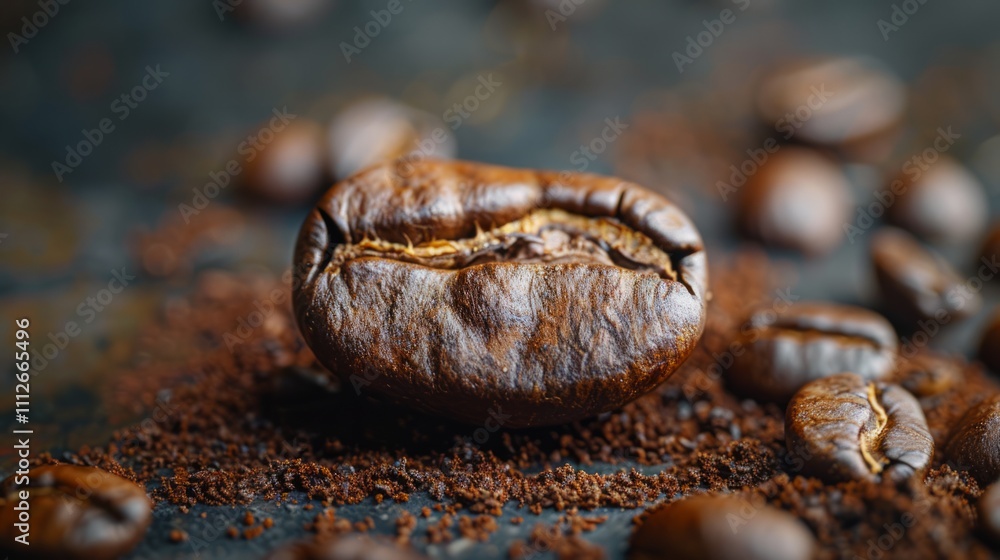 A single large coffee bean in the center. A single large coffee bean in the center.