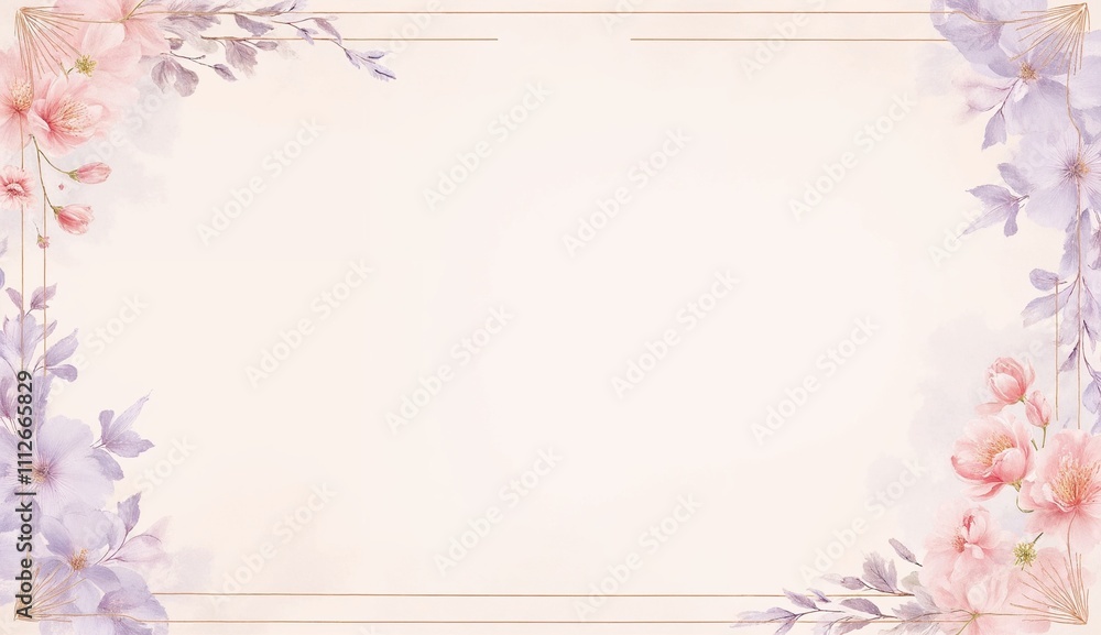 Fototapeta premium Geometric Floral Border with Gold Accents