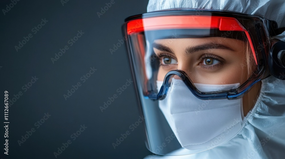 Close-Up of Health Worker Wearing Protective Gear, Face Shield, and Mask While Preparing for Medical Procedures in Clinical Environment Close-Up of Health Worker Wearing Protective Gear, Face Shield, and Mask While Preparing for Medical Procedures in Clinical Environment