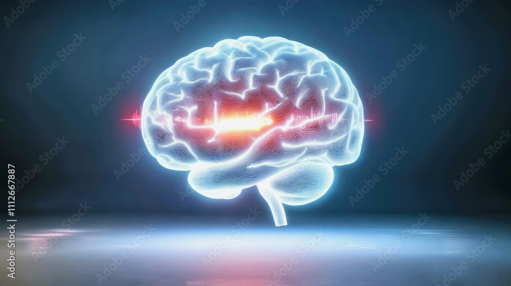 Fototapeta premium Glowing brain illustration representing creativity and intelligence in modern design. Generative AI