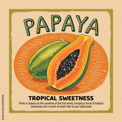 summer food prints, hand writing text print design, women's graphic tee, slogan t-shirt design. Fresh papaya print design. Organic fruit graphic for apparel. Fresh fruit sketch for fashion.