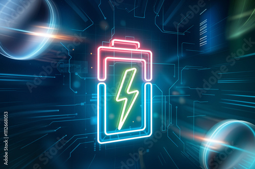 Glowing Battery Icon with Lightning Bolt photo