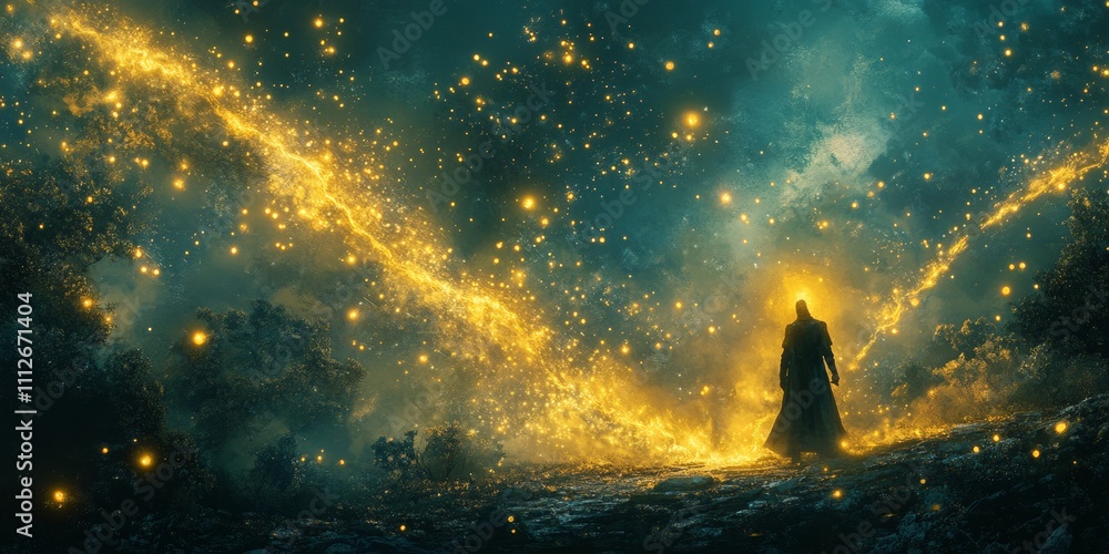 Arcane Convergence, a powerful mage harnesses the vibrant energy of a glowing leyline, surrounded by crackling magical forces Arcane Convergence, a powerful mage harnesses the vibrant energy of a glowing leyline, surrounded by crackling magical forces