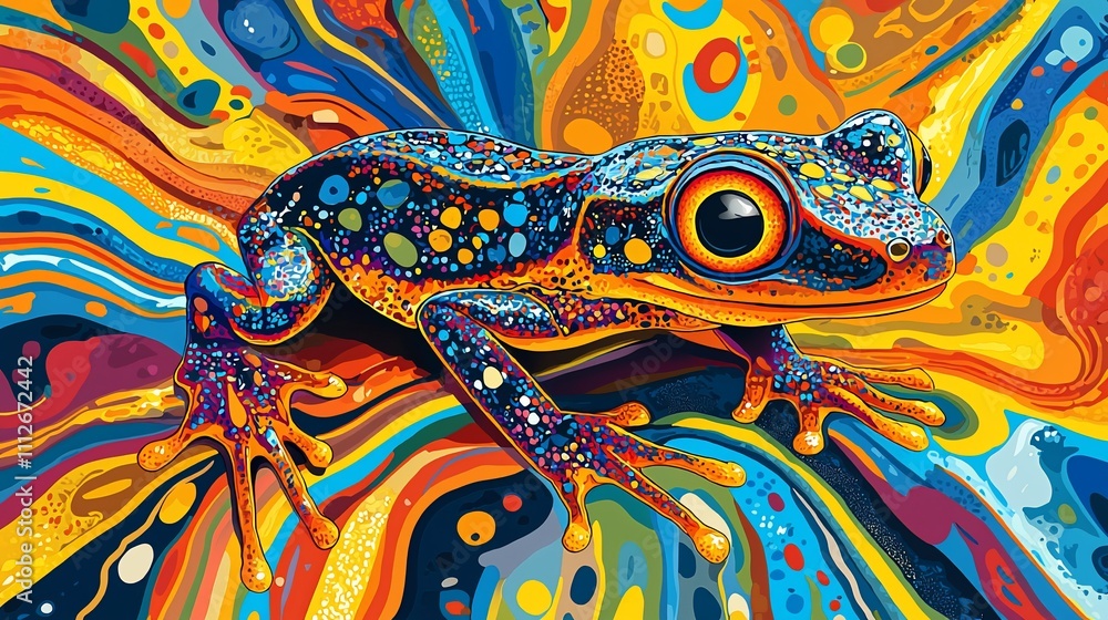 Vibrant colorful frog on a swirling abstract background. Vibrant colorful frog on a swirling abstract background.