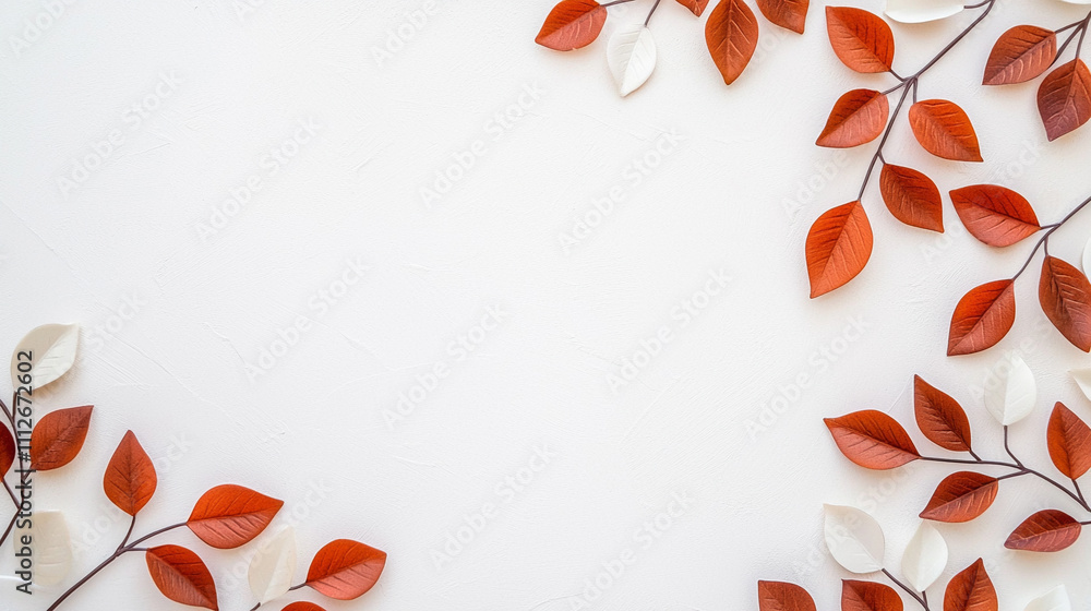 Autumn leaves create a simple and elegant border on a clean white background, offering a fresh and seasonal design. Autumn leaves create a simple and elegant border on a clean white background, offering a fresh and seasonal design.