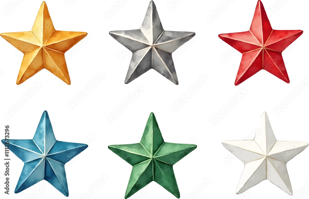 Obraz premium Vibrant star decorations arranged in two rows for festive holiday design