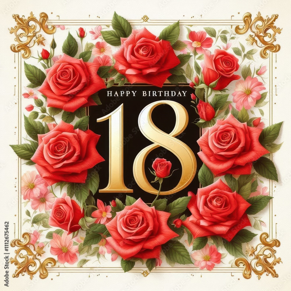 Vibrant floral design celebrating a stunning 18th birthday with roses and elegant details. Vibrant floral design celebrating a stunning 18th birthday with roses and elegant details.