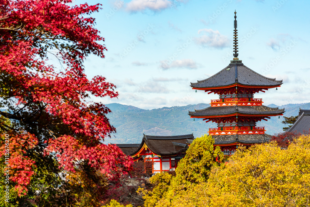 Pagoda of Kiyomizu-dera buddhist temple in autumn, Kyoto, Japan Pagoda of Kiyomizu-dera buddhist temple in autumn, Kyoto, Japan