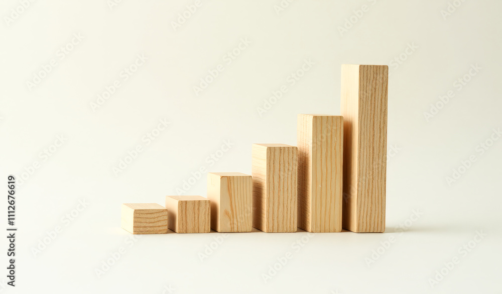 a growing graph of wooden cubes on a light background a growing graph of wooden cubes on a light background
