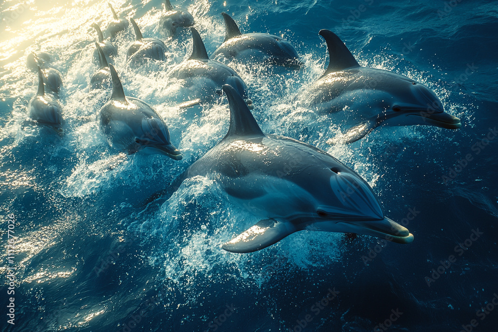 Fototapeta premium A pod of dolphins swimming gracefully in the ocean