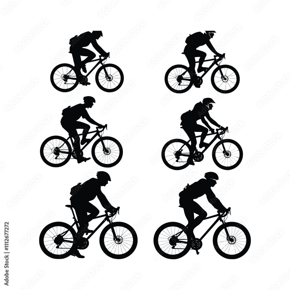 Obraz premium Cyclist Riding Bicycle Silhouett set Clipart on a white Background