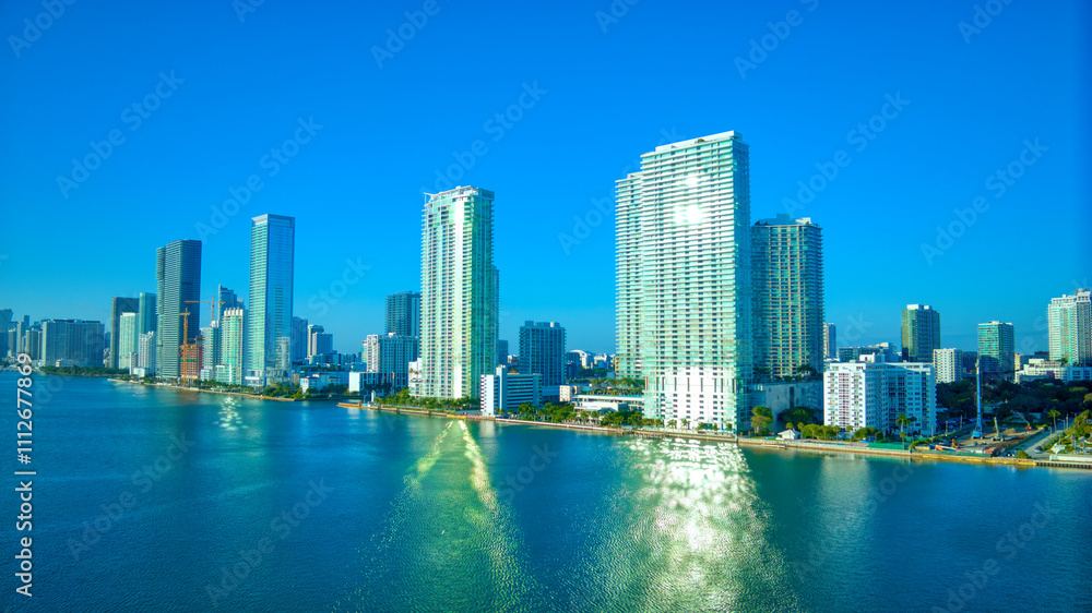 Fototapeta premium Miami Edgewater skyline with reflection in the water