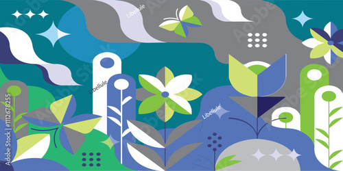 Spring flat and abstract geometry gemetrical pattern illustration.