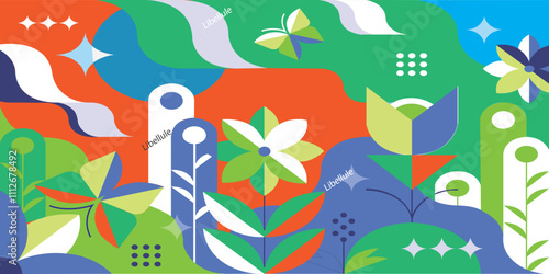 Spring flat and abstract geometry gemetrical pattern illustration.
