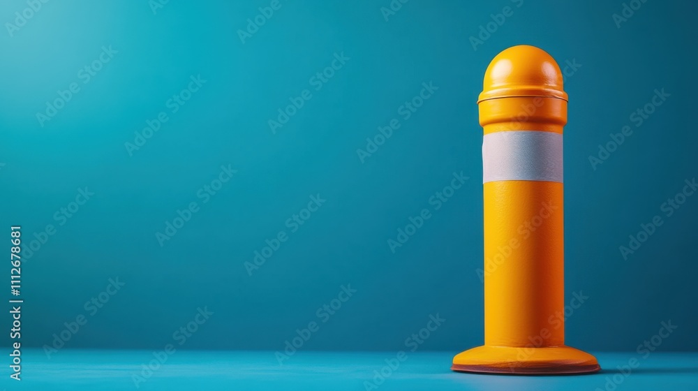 Yellow Traffic Safety Cone on Blue Background for Urban and Construction Themes and Safety Awareness Yellow Traffic Safety Cone on Blue Background for Urban and Construction Themes and Safety Awareness