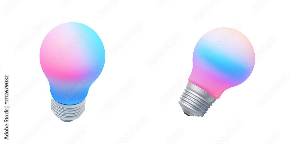  light bulb holographic - 3D Set Isolated On Transparent Background PNG