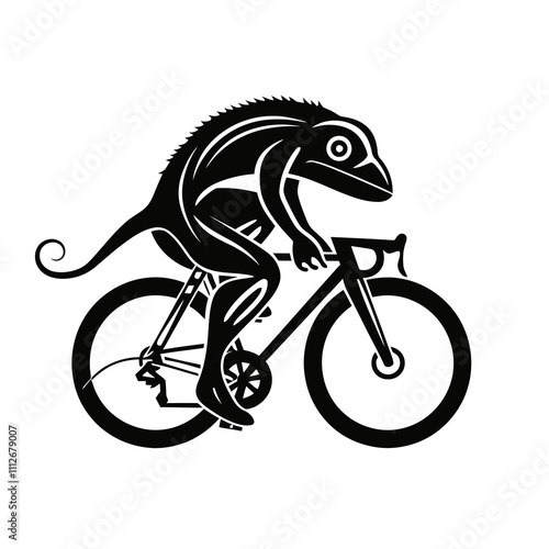 Chameleon Cycling silhouette vector illustration