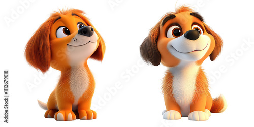 Dog character happy - 3D Set Isolated On Transparent Background PNG