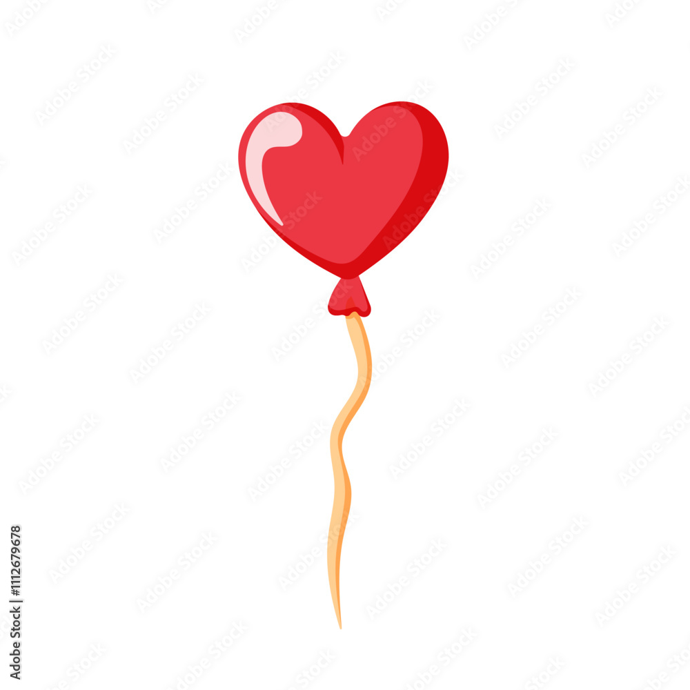 Heart shaped red balloon with a wavy string in cartoon. Simple and cute illustration perfect for Valentines Day, romantic design and festive project. Isolated on white background. Heart shaped red balloon with a wavy string in cartoon. Simple and cute illustration perfect for Valentines Day, romantic design and festive project. Isolated on white background.