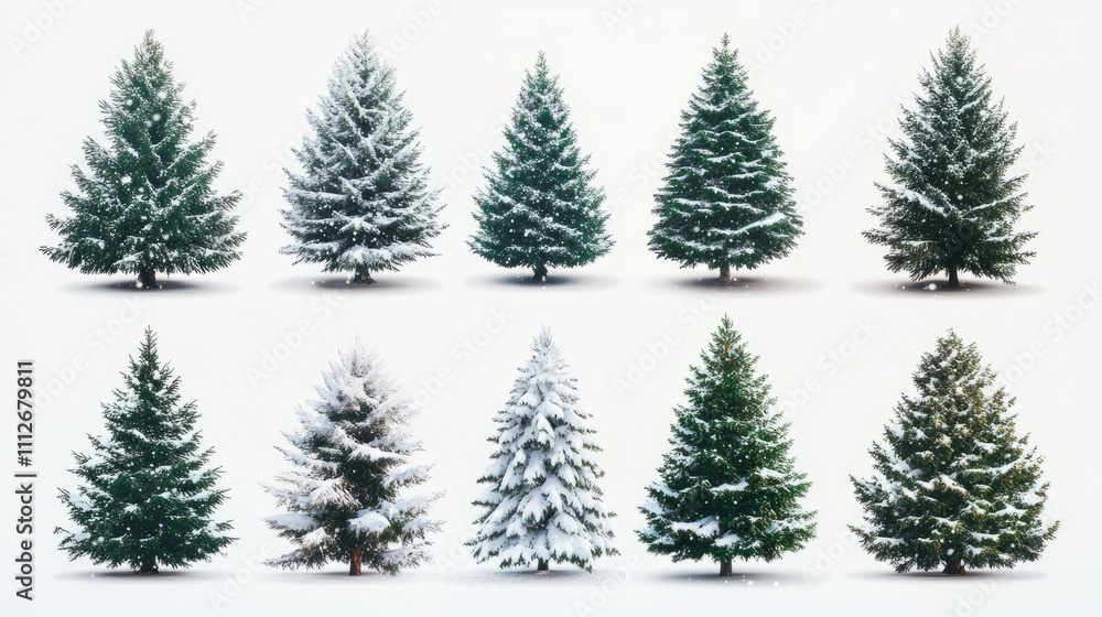 Collection of christmas Trees with Snow on white background Collection of christmas Trees with Snow on white background