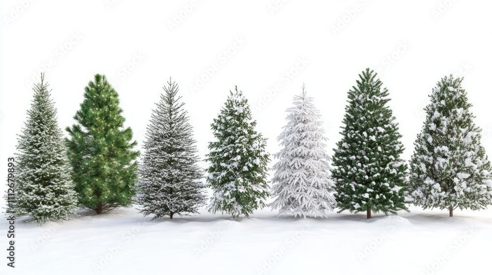 Obraz premium Collection of christmas Trees with Snow on white background
