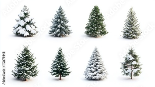 Collection of christmas Trees with Snow on white background