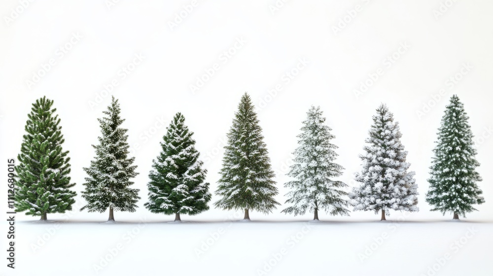 Obraz premium Collection of christmas Trees with Snow on white background