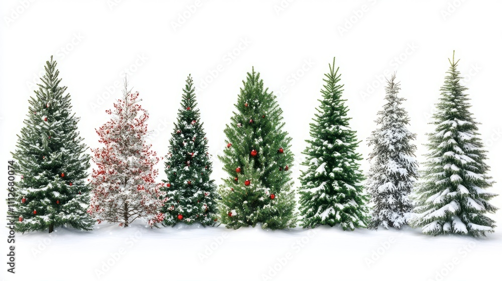 Fototapeta premium Collection of christmas Trees with Snow on white background