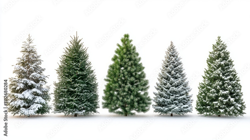 Obraz premium Collection of christmas Trees with Snow on white background
