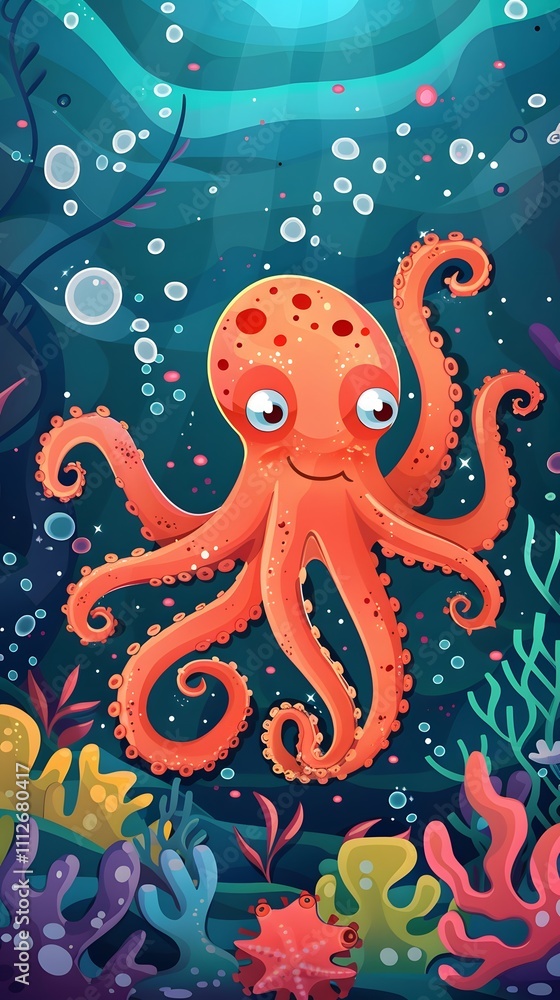 Octopus and beautiful underwater scenery, Underwater Scene with Incredible Commotion of an Octopus Octopus and beautiful underwater scenery, Underwater Scene with Incredible Commotion of an Octopus