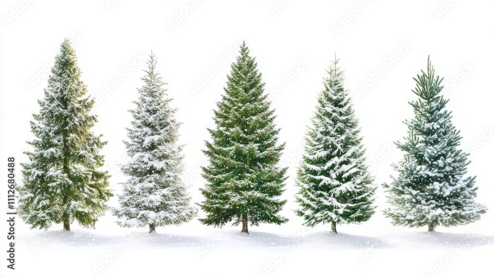 Obraz premium Collection of christmas Trees with Snow on white background