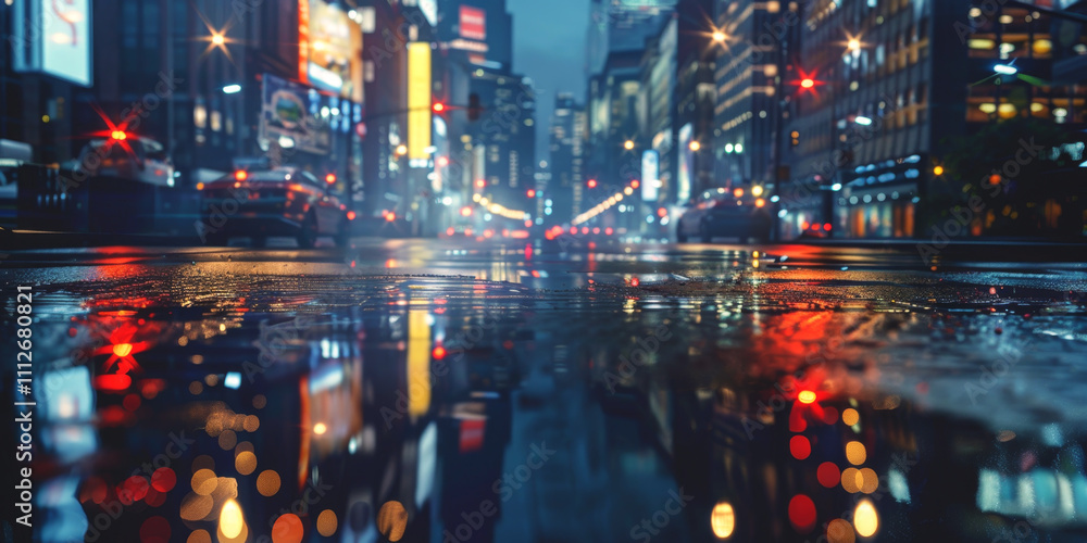 Fototapeta premium rain in the city rainy weather wet city streets Generative AI