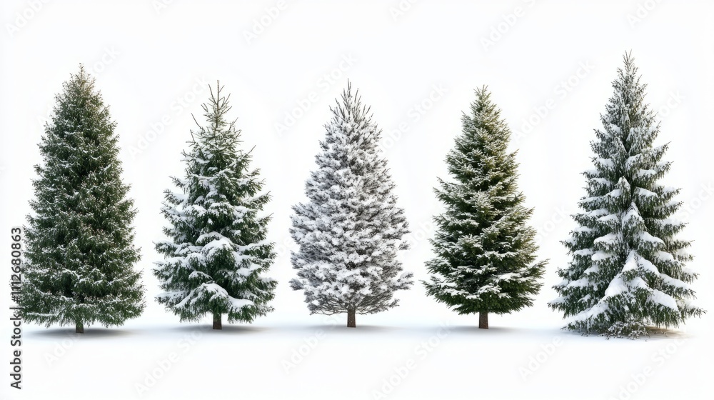 Obraz premium Collection of christmas Trees with Snow on white background