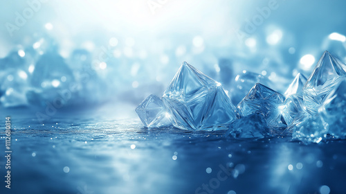 Crystalline Abstract Composition with Sharp Ice-Blue Polygonal Shapes