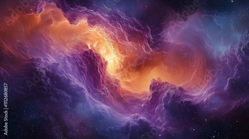 Cosmic Abstract Scene with Swirling Galaxies and Nebula Clouds