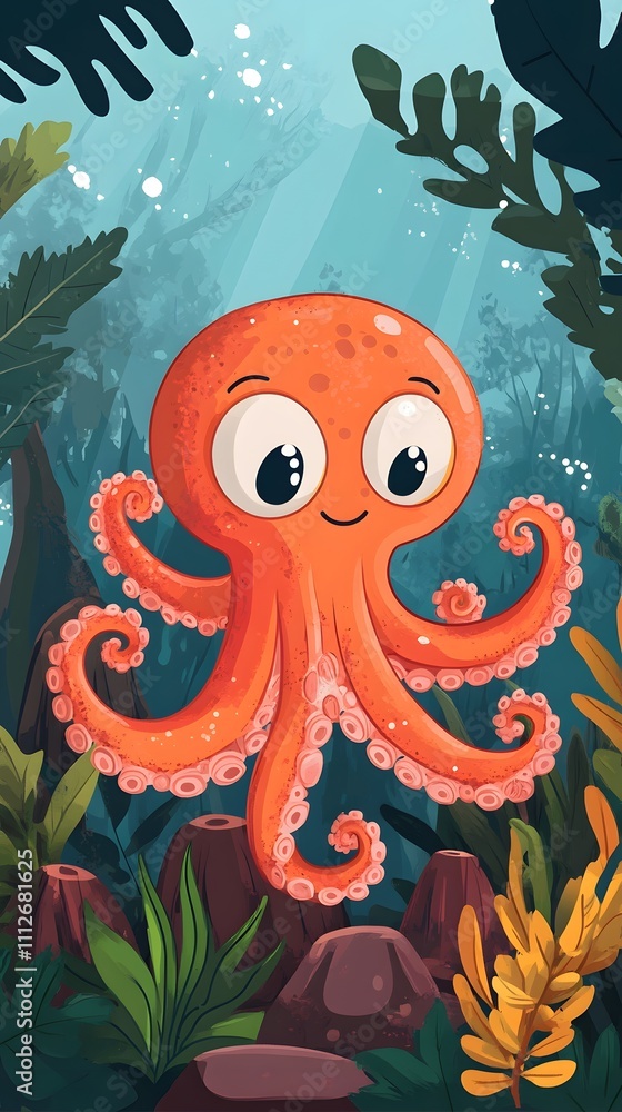 Octopus and beautiful underwater scenery, Underwater Scene with Incredible Commotion of an Octopus Octopus and beautiful underwater scenery, Underwater Scene with Incredible Commotion of an Octopus