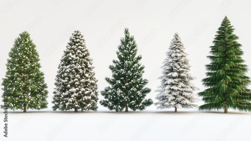 Obraz premium Collection of christmas Trees with Snow on white background