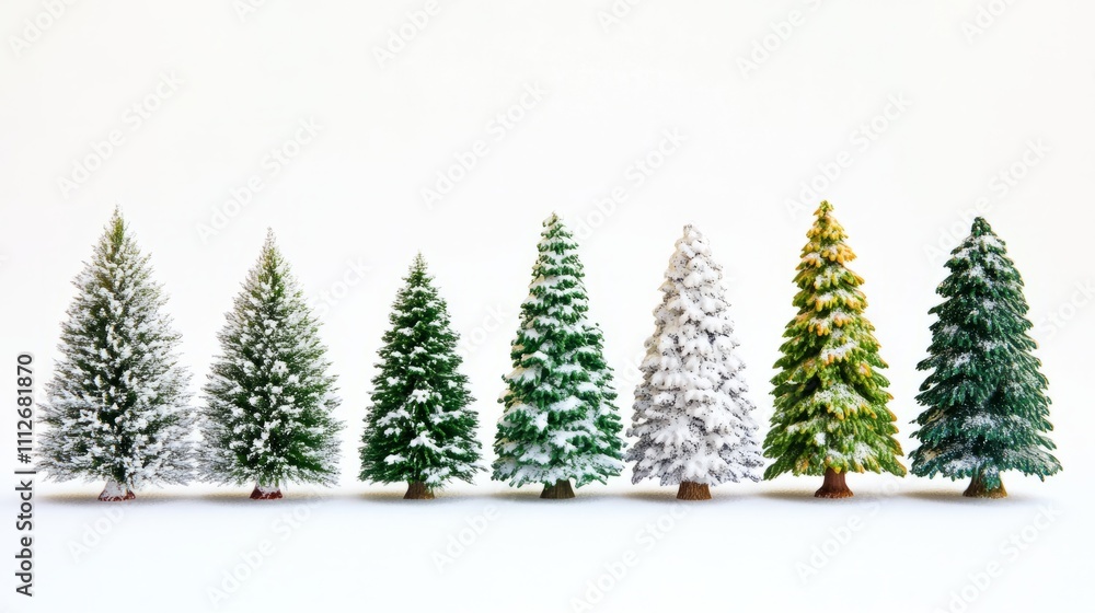 Obraz premium Collection of christmas Trees with Snow on white background