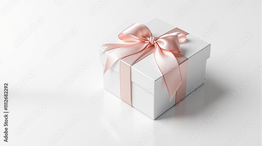 Classy white gift box with silk ribbon on pure white background, holiday, celebration Classy white gift box with silk ribbon on pure white background, holiday, celebration
