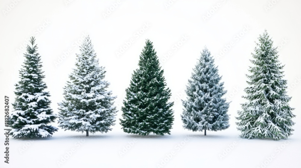 Obraz premium Collection of christmas Trees with Snow on white background