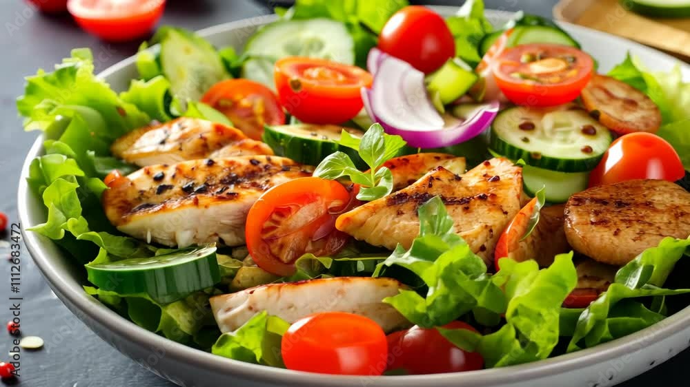 Delicious Grilled Chicken Salad with Fresh Vegetables Delicious Grilled Chicken Salad with Fresh Vegetables