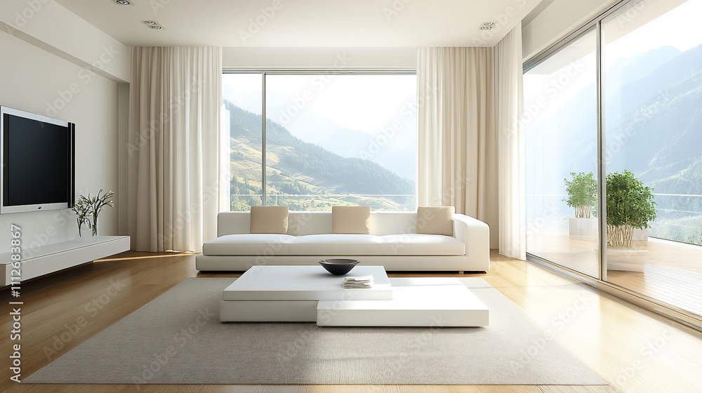 Fototapeta premium Modern living room with neutral-toned furnitu