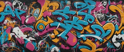 Wallpaper Mural Lively street art: Colorful graffiti wall with abstract shapes and dynamic style in blue, pink, orange and yellow Torontodigital.ca