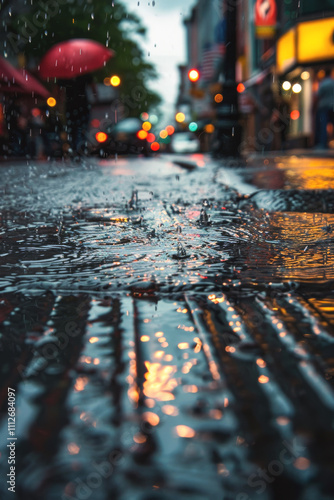 rain in the city rainy weather wet city streets Generative AI