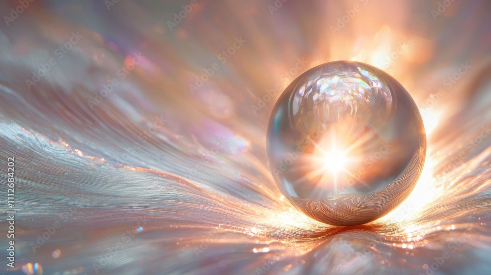 A luminous orb glows at the center, surrounded by swirling light and reflections, creating a captivating and ethereal atmosphere. A luminous orb glows at the center, surrounded by swirling light and reflections, creating a captivating and ethereal atmosphere.