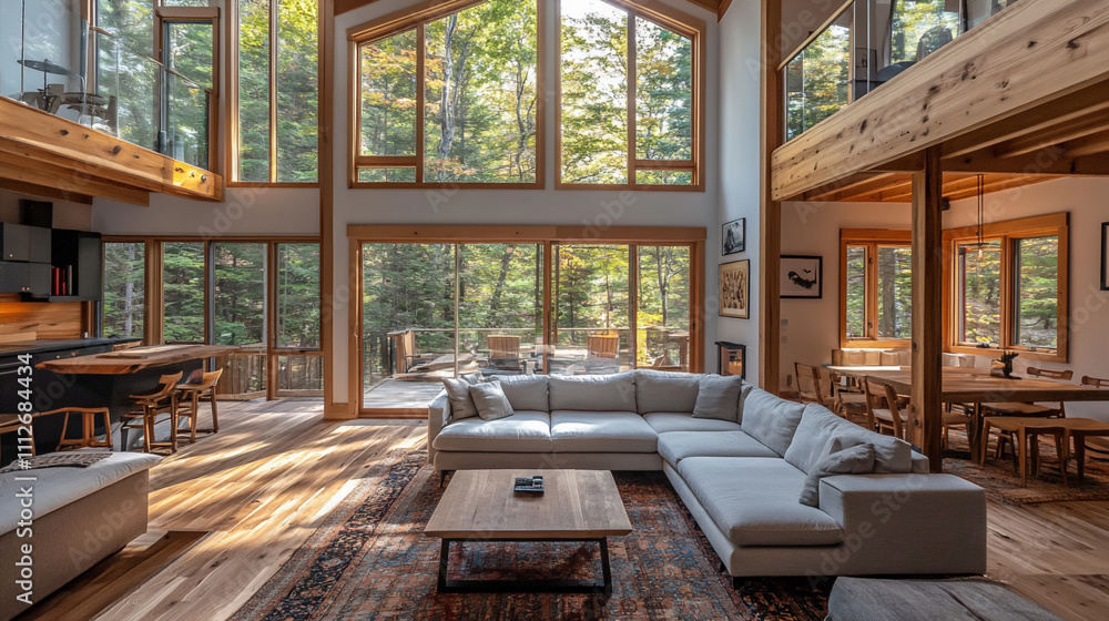 Open-concept living space with large windows Open-concept living space with large windows