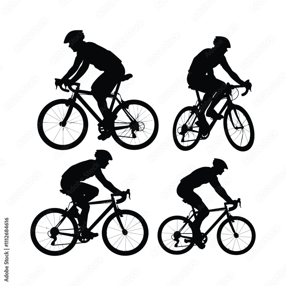 Obraz premium Cyclist Riding Bicycle Silhouett set Clipart on a white Background