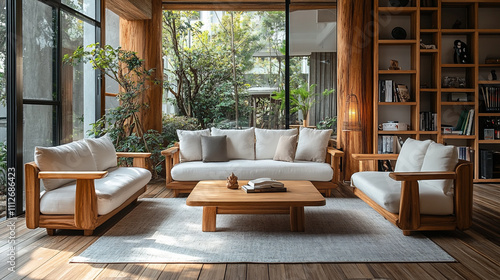 Scandinavian-style living room with wooden fu